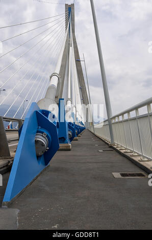 Detail der Kabelbrücke zwischen Rio und Antirrio, Patras, Griechenland Stockfoto