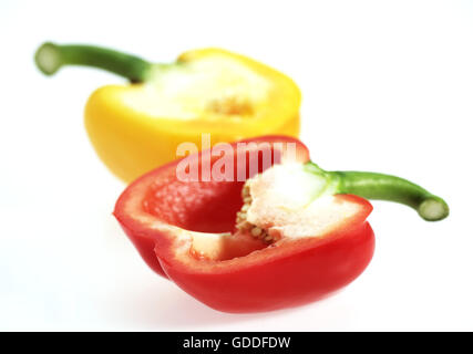 SÜßE rote und gelbe Paprika Capsicum annuum Stockfoto