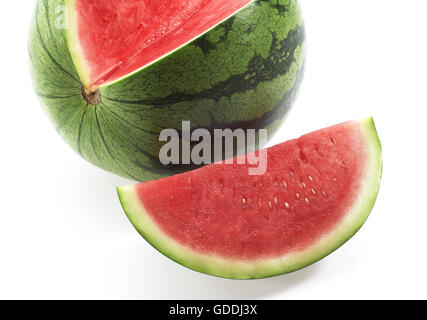 Wassermelone, Citrullus Lanatus, vor weißem Hintergrund Stockfoto