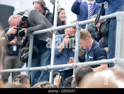 Farnborough, Hampshire, UK. 15. Juli 2016. Astronaut Tim Peake spricht bei seiner ersten Pressekonferenz UK seit der Landung. Stockfoto