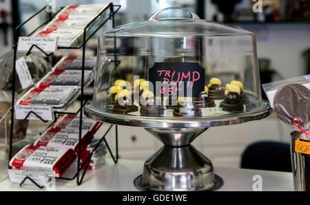 Lakewood, Ohio, USA. 15. Juli 2016. Ein süßes cremigen Ganache und Modellierung Schokolade aus Angst Konfekt genannt '' Trump Dumps'' wird in diesem Cleveland Vorort vor der Republican National Convention angeboten. www.fearsconfections.com The RNC 2016 wird auf Bestellung drei Tage ab heute mit Donald Trump als Kandidaten der mutmaßlichen gaveled. © Brian Cahn/ZUMA Draht/Alamy Live-Nachrichten Stockfoto