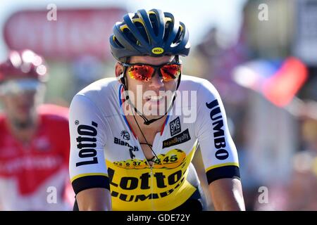 Frankreich. 16. Juli 2016. Montelimar, Villars Les Dombes Parc des Oiseaux, Frankreich.  WYNANTS Maarten (BEL) von TEAM LOTTO NL - JUMBO im Bild über die Ziellinie nach 14 Etappe der Tour de France 2016 eine 208,5 km langen Etappe zwischen Montélimar und Villars Les Dombes Parc des Oiseaux Credit: Action Plus Sport Bilder/Alamy Live News Stockfoto