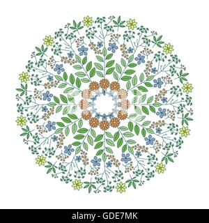 Kräuter-Mandala mit Blättern, Blumen und Pflanzen Stock Vektor