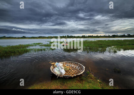 Coracle, Form des Rundschreibens lokale Boote Stockfoto