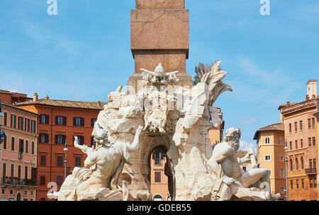 Fontana Dei Quattro Fiumi von Bernini 1631 Piazza Navona Lazio Rom Stockfoto