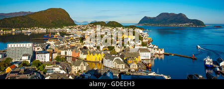 Panoramablick auf Alesund vom Fjellstua, Mt. Aksla Berggipfel, Alesund, Norwegen, mehr Og Romsdal, Skandinavien, Europäische Stockfoto