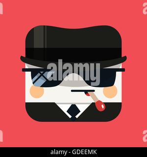 Spion-Avatar-Bild. Trendige Emissär quadratische Symbol mit Schatten im flachen Stil. Stock Vektor