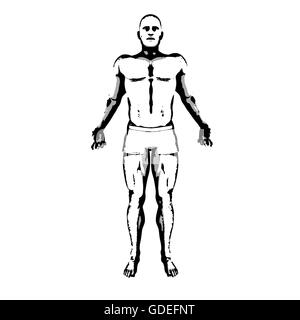 Comic-Buch-Held-Pose in Skizze Tinte Abbildung Stockfoto