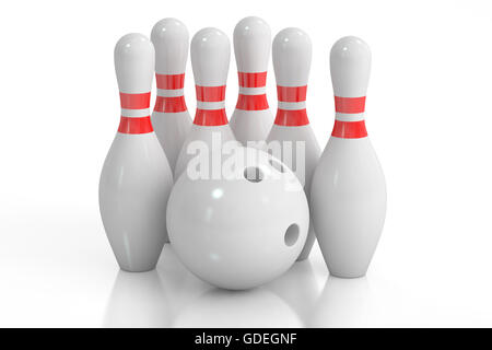 Bowling, 3D-Rendering isolierten auf weißen Hintergrund Stockfoto