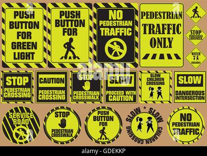 Satz von Fußgängerüberweg Verkehr anmeldet, können für Verkehrszeichen werden. flache Vektor-illustration Stock Vektor