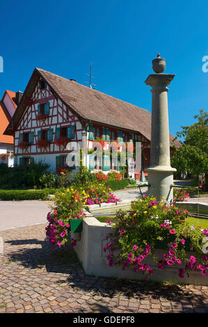 Halbe Fachwerkhaus auf der Halbinsel Hoeri, Bodensee, Baden-Württemberg, Deutschland Stockfoto