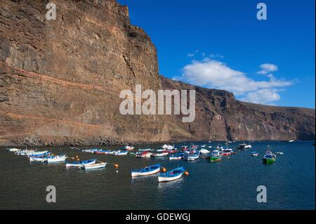 Fischereifahrzeuge, Hafen Sie, Vueltas, Valle Gran Rey, La Gomera, Kanarische Inseln, Spanien Stockfoto