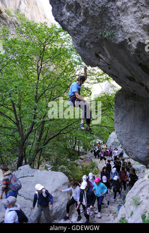 Rock, Kletterer, Bergsteiger, Berg Velebit, Nationalpark Paklenica, Zadar County, Kroatien Starigrad Wut / Nacionalni park Paklenica Stockfoto