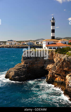 Leuchtturm, Portocolom, Mallorca, Spanien Stockfoto
