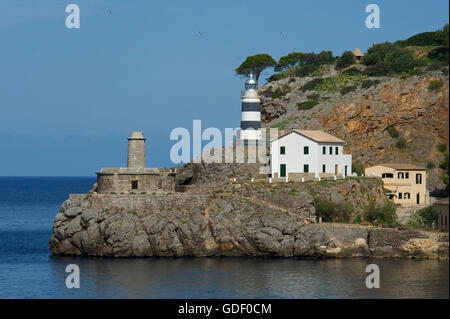 Leuchtturm, Port de Soller, Mallorca, Balearen, Spanien Stockfoto