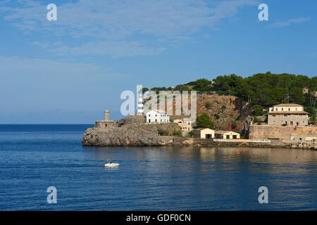 Leuchtturm, Port de Soller, Mallorca, Balearen, Spanien Stockfoto