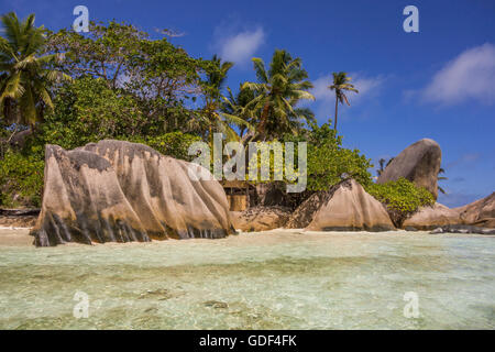 Strand Anse Source d ' Argent, La Digue, Seychellen Stockfoto