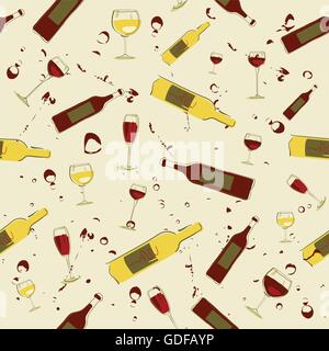 Nahtlose Hintergrund Wein Flaschen und Glas Wein. Alle Farben, die einfach für den Wandel Stock Vektor