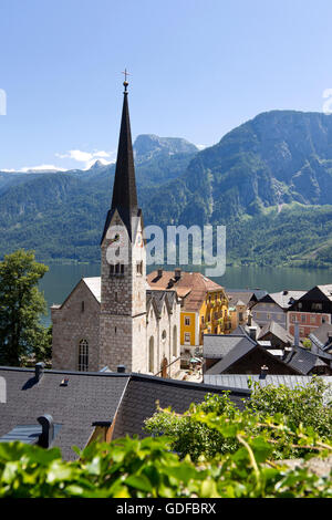 Hallstatt, evangelische Kirche, Hallstättersee, Oberösterreich, Österreich Stockfoto