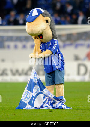 Erwin, Suche frustriert nach dem Schlusspfiff, Bundesliga-Fußball-Liga-Saison 2010-2011, 4. Runde, FC Schalke Maskottchen Stockfoto