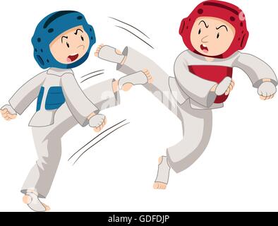 Zwei Männer, die Taekwondo-Abbildung Stock Vektor