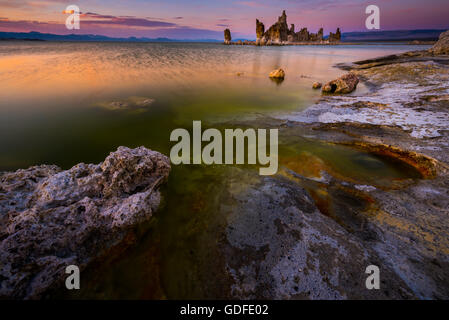 Dawn Licht reflektiert in ruhigen Gewässern des Mono Lake Stockfoto