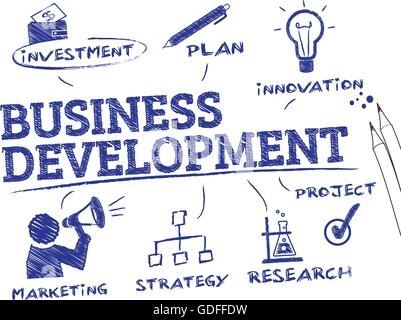 Business Development. Diagramm mit Keywords und Symbole Stock Vektor