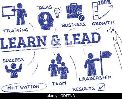 Lernen und führen. Diagramm mit Keywords und Symbole Stock Vektor