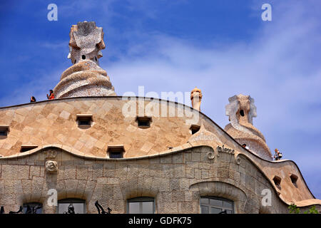 "Detail" aus "La Pedrera" ("Casa Milà"), eines der Meisterwerke von berühmten katalanischen Architekten Antoni Gaudi, Barcelona, Spanien. Stockfoto