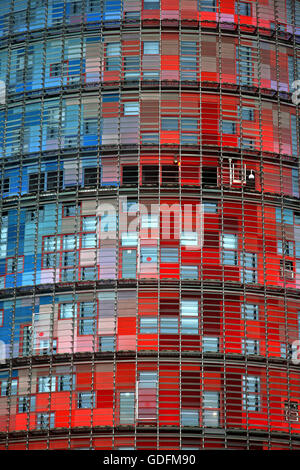 "Detail" von Torre Agbar (Architekt Jean Nouvel), Barcelona, Katalonien, Spanien. Stockfoto