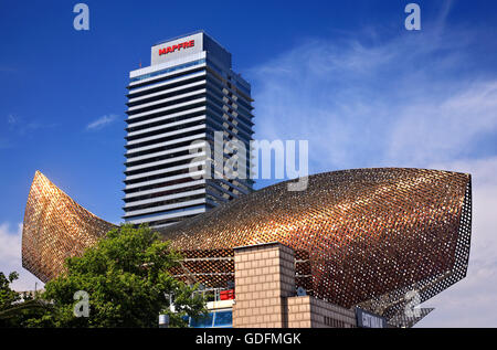 Der "Fisch" ("Peix") von Frank Gehry, in der Nähe der olympische Hafen von Barcelona, Katalonien, Spanien. Stockfoto