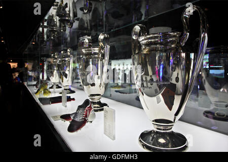 Die Champions League Cups gewann FC Barcelona, im Museum FC Barcelona, Katalonien, Spanien. Stockfoto