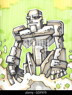 Handgezeichnete Illustrationen oder Zeichnung eines Metall Roboter Stockfoto
