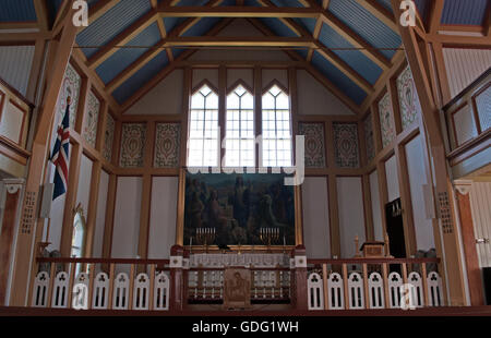 Island: die Husavikurkirkja, die hölzerne Kirche von Húsavík ist das bekannteste Wahrzeichen des Fischerdorfes Stockfoto
