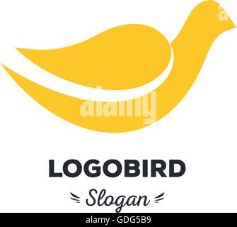 Spaß, Schönheit, isoliert, cartoon, Geek-Taube, Vektorform, stilvoll, minimalistisch, flach, elegant, Silhouette, die stilisierte Logo, gelbe Farbe Logo Vorlage. Taube, Vogel, Flügel, Schweif, Ente, Ente, Flügel, Schweif Stock Vektor