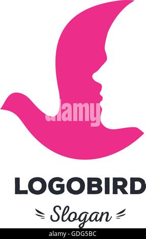 Spaß, Schönheit, isoliert, cartoon, Geek-Taube, Vektorform, stilvoll, minimalistisch, flach, elegant, Silhouette, die stilisierte Logo, rosa Farbe Logo Vorlage. Taube, Vogel, Flügel, Gesicht, Schweif, Ente Flügel, tail. Stock Vektor
