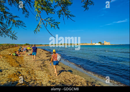 Italien-Sizilien - orientierten Natur Reserve Wildlife Oasis Vendicari >-Tonnara und Vendicari Turm Stockfoto