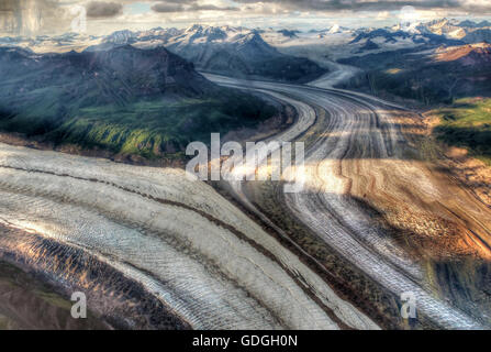 Wrangell, Wrangell-St.-Elias-Nationalpark, Alaska, Gletscher, Gletscherzungen, Moränen, Moränen, Gletscher, USA, Natur, doppelt Stockfoto