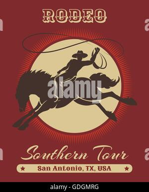 Amerikanischen Texas Cowboy Rodeo Poster mit Retro-Typografie. Kostenlose Schriftart verwendet. Stock Vektor