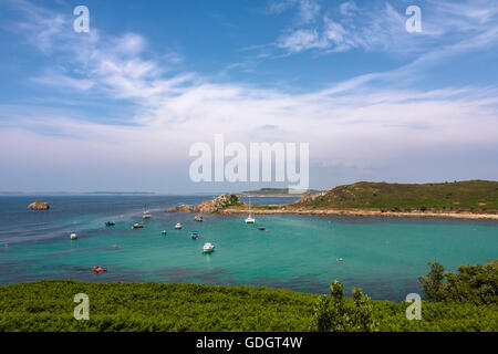 Die Verankerung der Porth Conger, St. Agnes, Isles of Scilly, Großbritannien Stockfoto