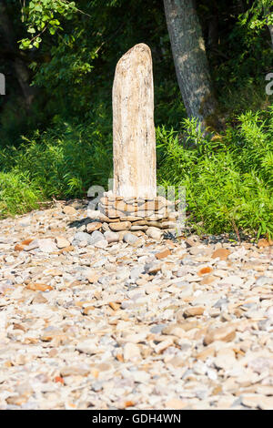 Alten geschälten Baum-Stämme auf Kopfsteinpflaster gelegt Stockfoto