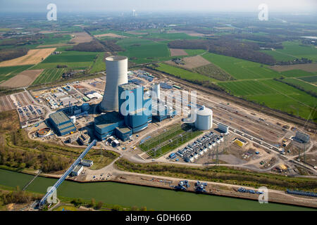 Luftaufnahme, Kraftwerksbau EON Datteln 4, Bau Einfrieren, Dortmund-Ems-Kanal, Datteln, Ruhrgebiet Stockfoto