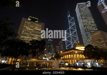 Statue Square, Hong Kong Club Gebäude, Old Supreme Court Building, Bank of China Tower, Cheung Kong Center und Sünde Hua Bank Stockfoto