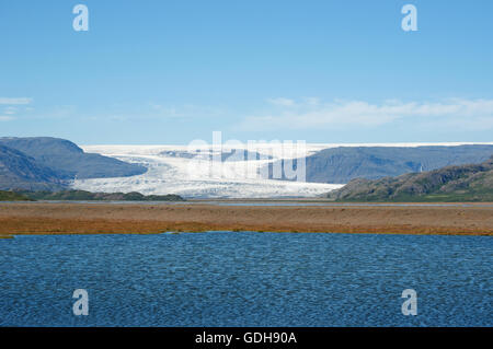 Island: Blick auf die Skaftafellsjökull, Skaftafell Gletscher, einem Ausläufer des Vatnajökull-Eiskappe Stockfoto