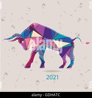 2021 Neujahrskarte mit Bull gemacht von Dreiecken Stock Vektor