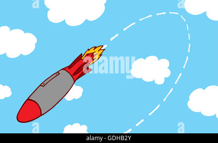 Cartoon Illustration ein Luft-Rakete ändert seine Flugbahn und Angriff auf eigene Stockfoto