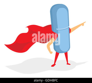 Pille oder Tablette Medikament super-Helden zeigen mit Kap Stockfoto
