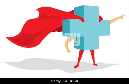 Cartoon-Illustration des medizinisches Kreuz Superhelden mit Umhang Stockfoto