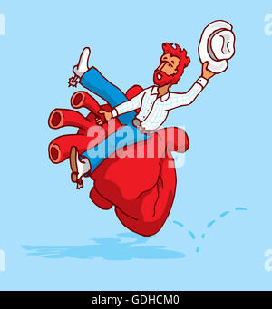 Cartoon-Illustration der Cowboy-Rodeo auf menschlichen stark schlagendes Herz Stockfoto