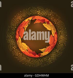 Vektor-Herbst Design mit Blatt-Ikonen und Flügelrahmen. Stock Vektor